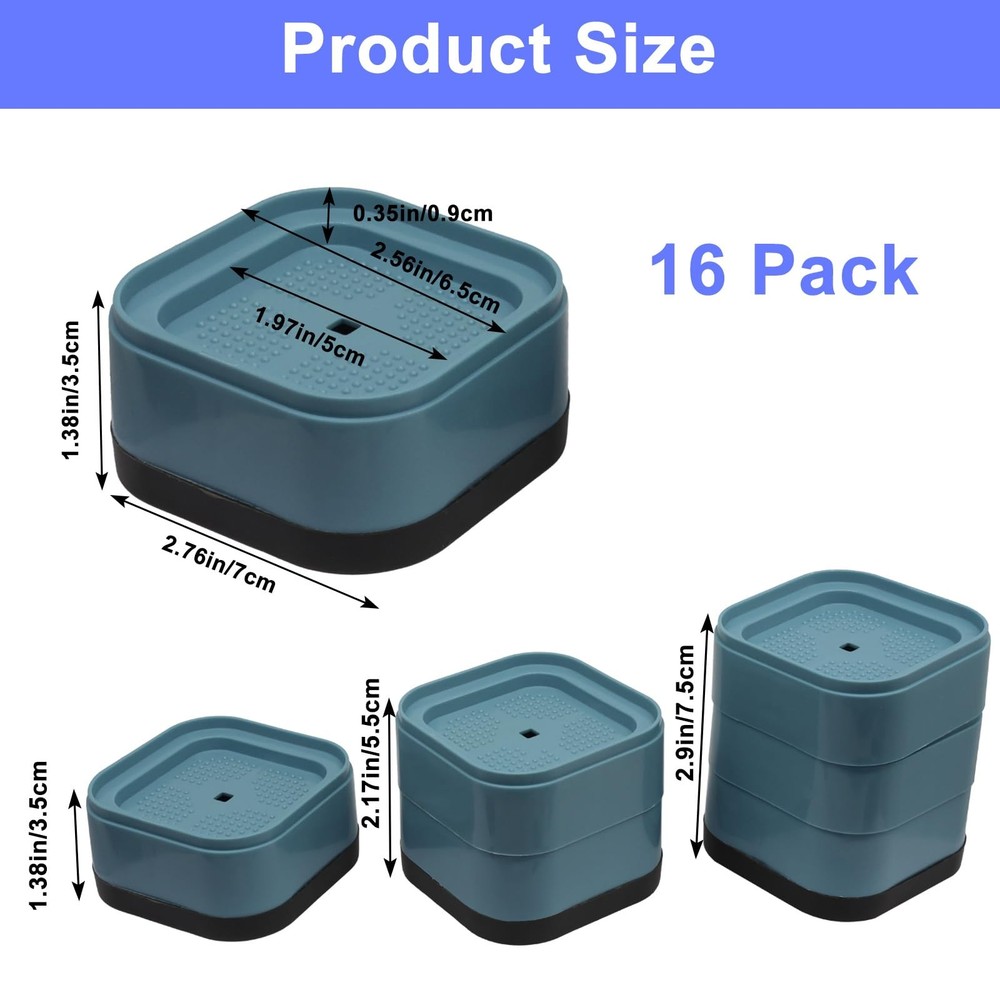16 Pack Adjustable Furniture Risers Heavy Duty Bed Square Stackable 1-3 In