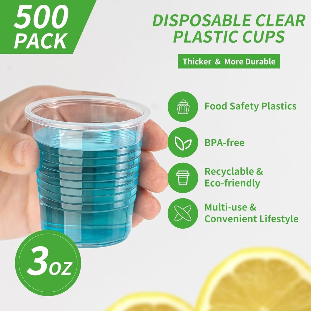 100 Pack 3oz Clear Plastic Drinking Cups Disposable