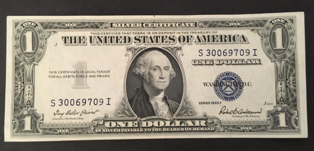 One 1935 F Silver Certificate note uncirculated $1.00 bill