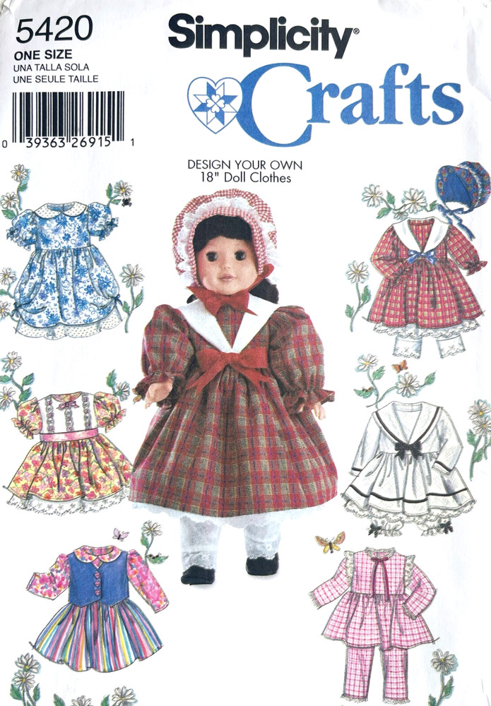 Simplicity  Doll Clothes Pattern 5420 Size 18" UNCUT