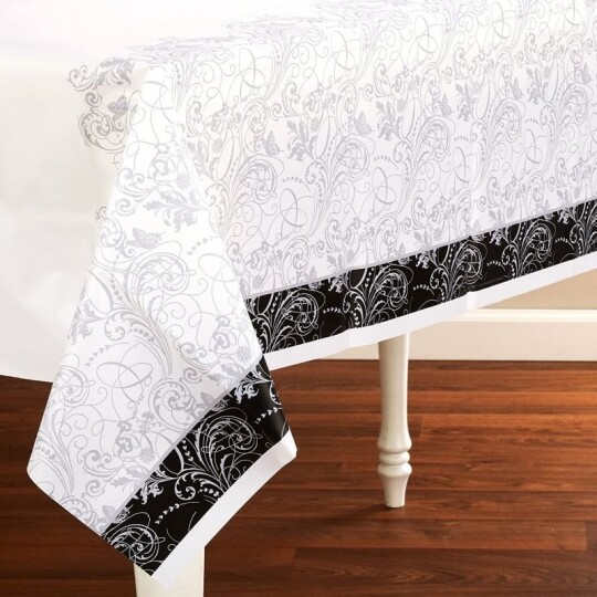 Wedding Silhouette Plastic Tablecloth 54" x 108"