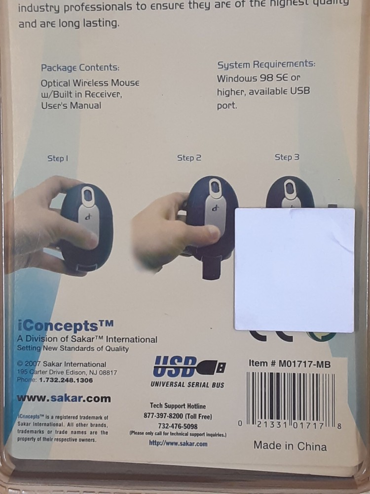 Sakar iConcepts Mobility Optical Wireless Mouse W/ Blt in Receiver M01717MB 2007