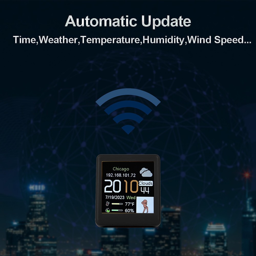 Mini Clock WIFI Weather Clock Screen Temperature&Humidity Desktop Decor Gift