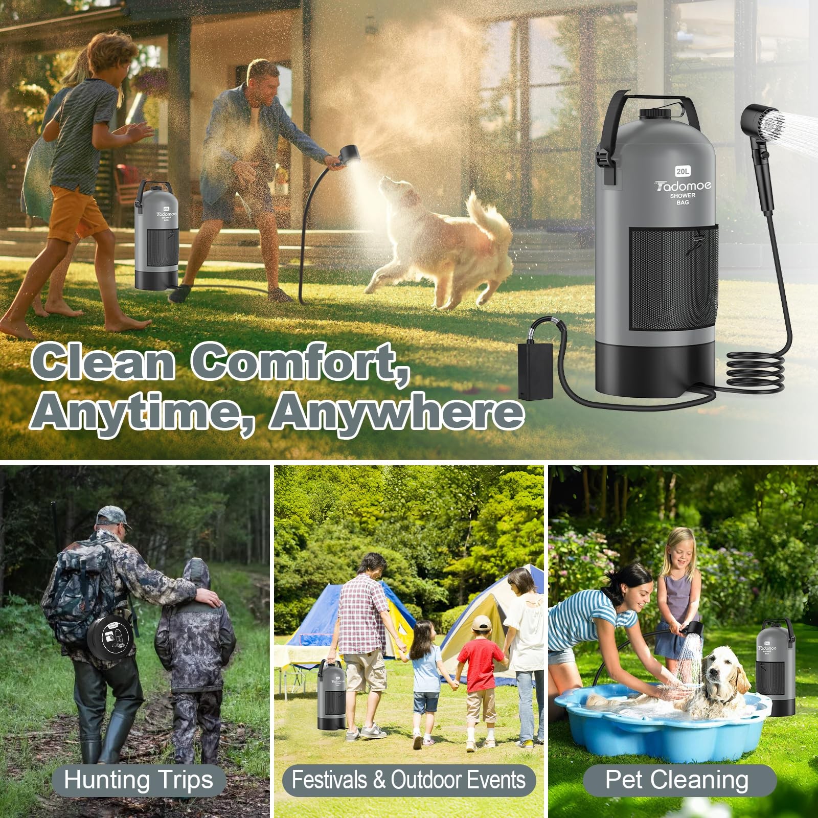 Portable Shower for Camping, 5 Gal/20 L Solar Heating Camping Shower Bag with...