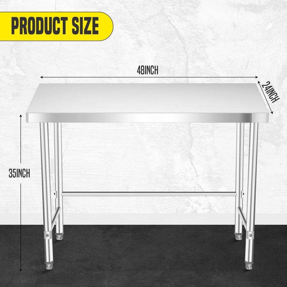 Heavy Duty Stainless Steel Work Table Prep Table Rust-Resistant for Restaurant