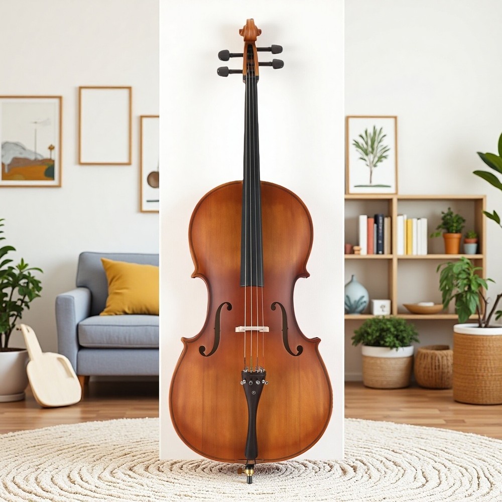 4/4 Full Size Solid Spruce Top Beginner Acoustic Cello Set - Bag Antiqued Bow