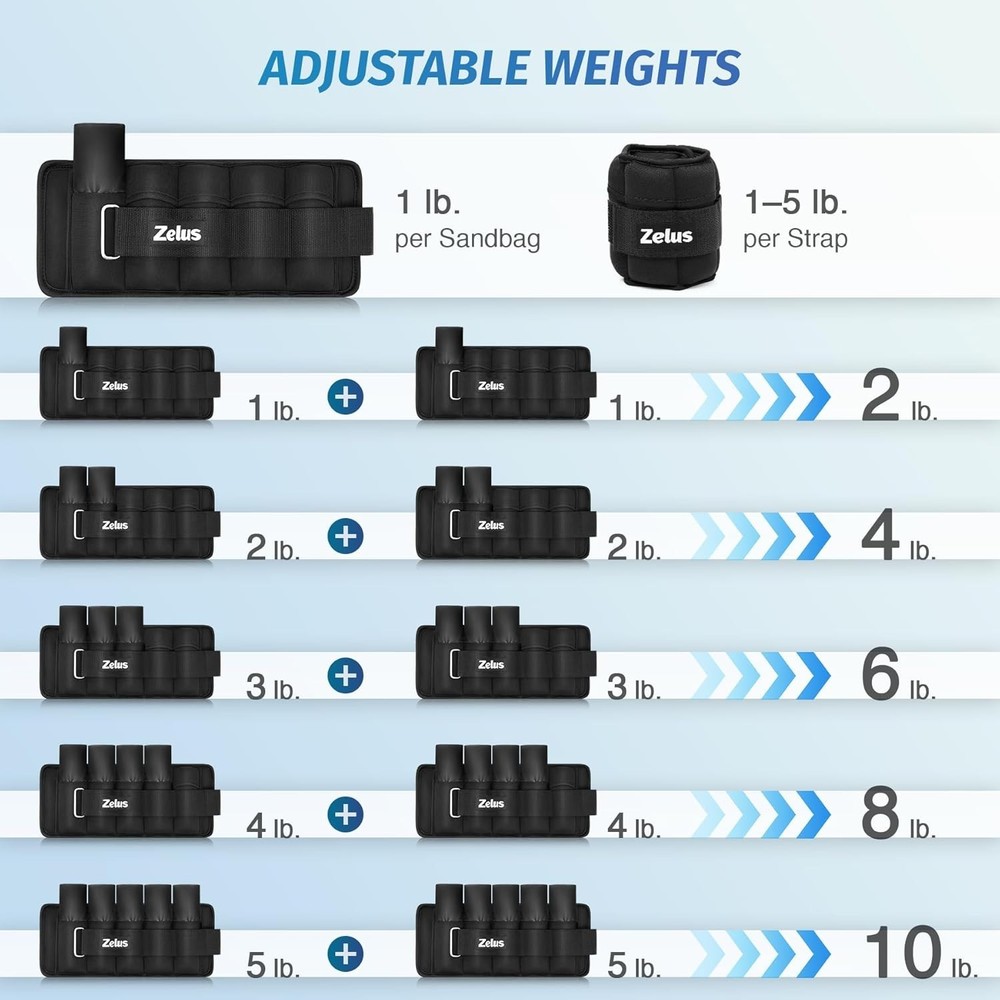 1 Pair Adjustable Ankle Weights, 2 4 6 8 10 lb Modularized Leg Weight Straps ...