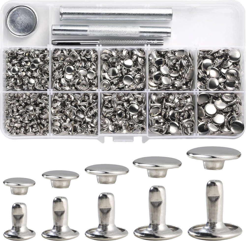 340 Sets Leather Rivets Kit Mixed Sizes Rivets for Leather Double Cap Rivets Stu