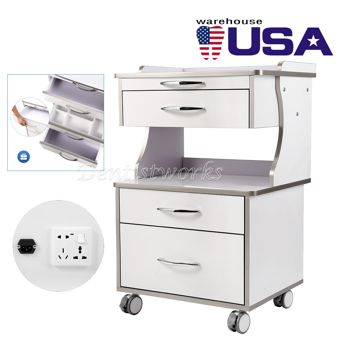 Dental Cart Storage Cabinet 3Drawers Mobile Utility Cart Medical Cabinet Trolley