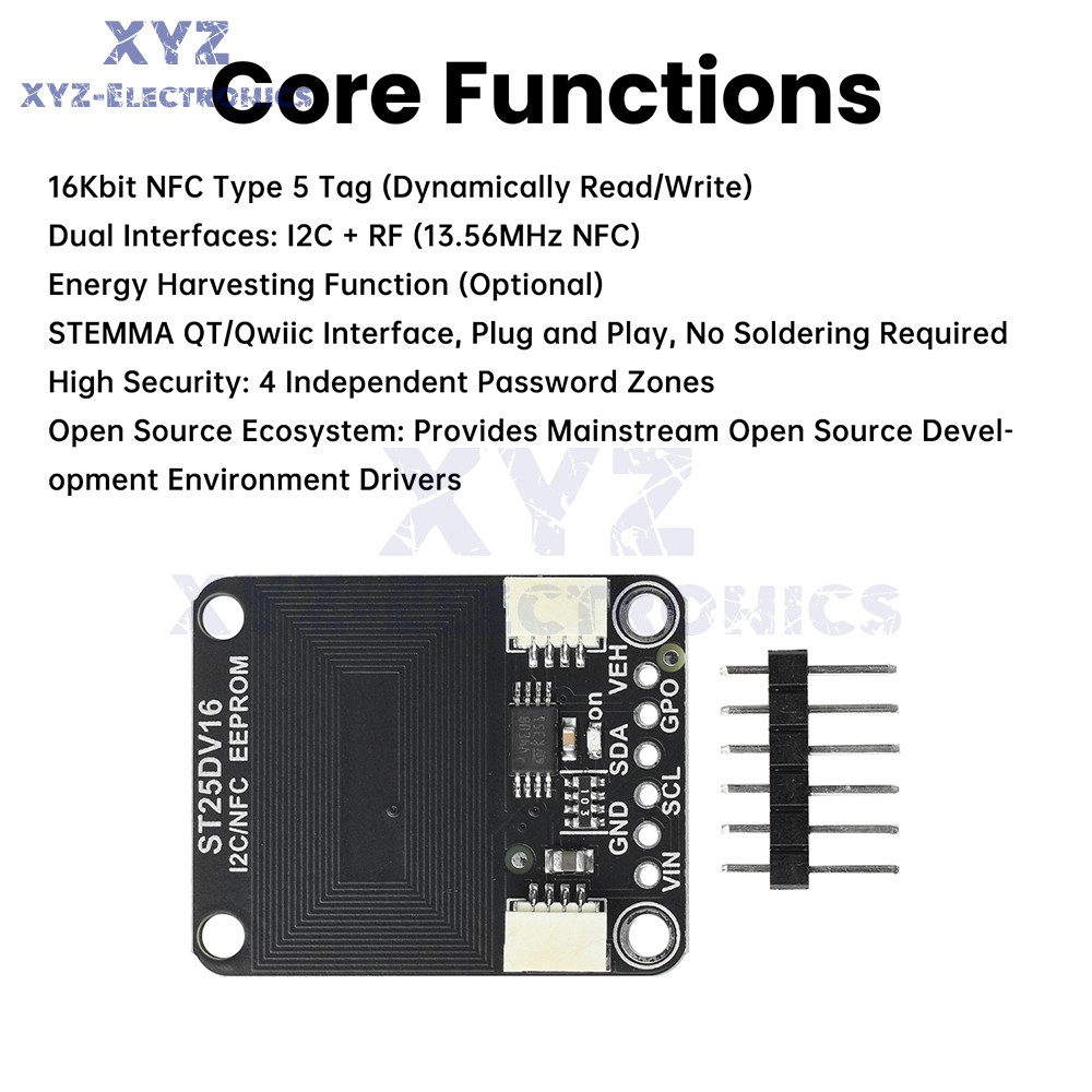 ST25DV16K I2C RFID Dynamic Tag Module Compatible with STEMMA QT/Qwiic Interface