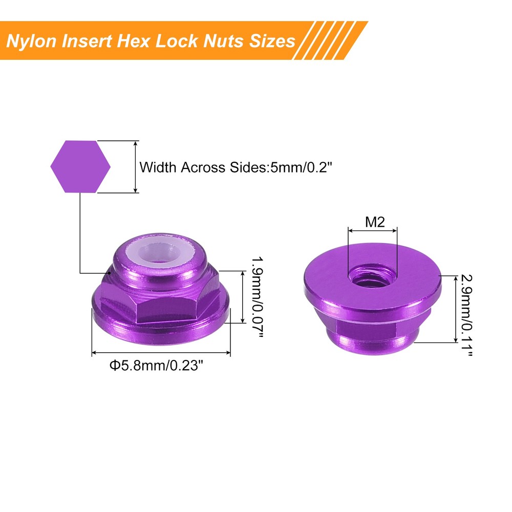 Nylon Insert Hex Lock Nuts, 8pcs - M2x0.4mm Self-Locking Nut(Purple)
