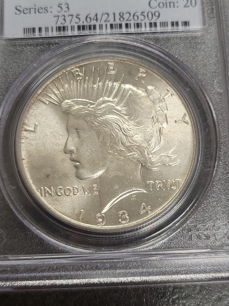 1934 90% Silver Peace Dollar MS-64 PCGS MS64 SPOTS ON REVERSE