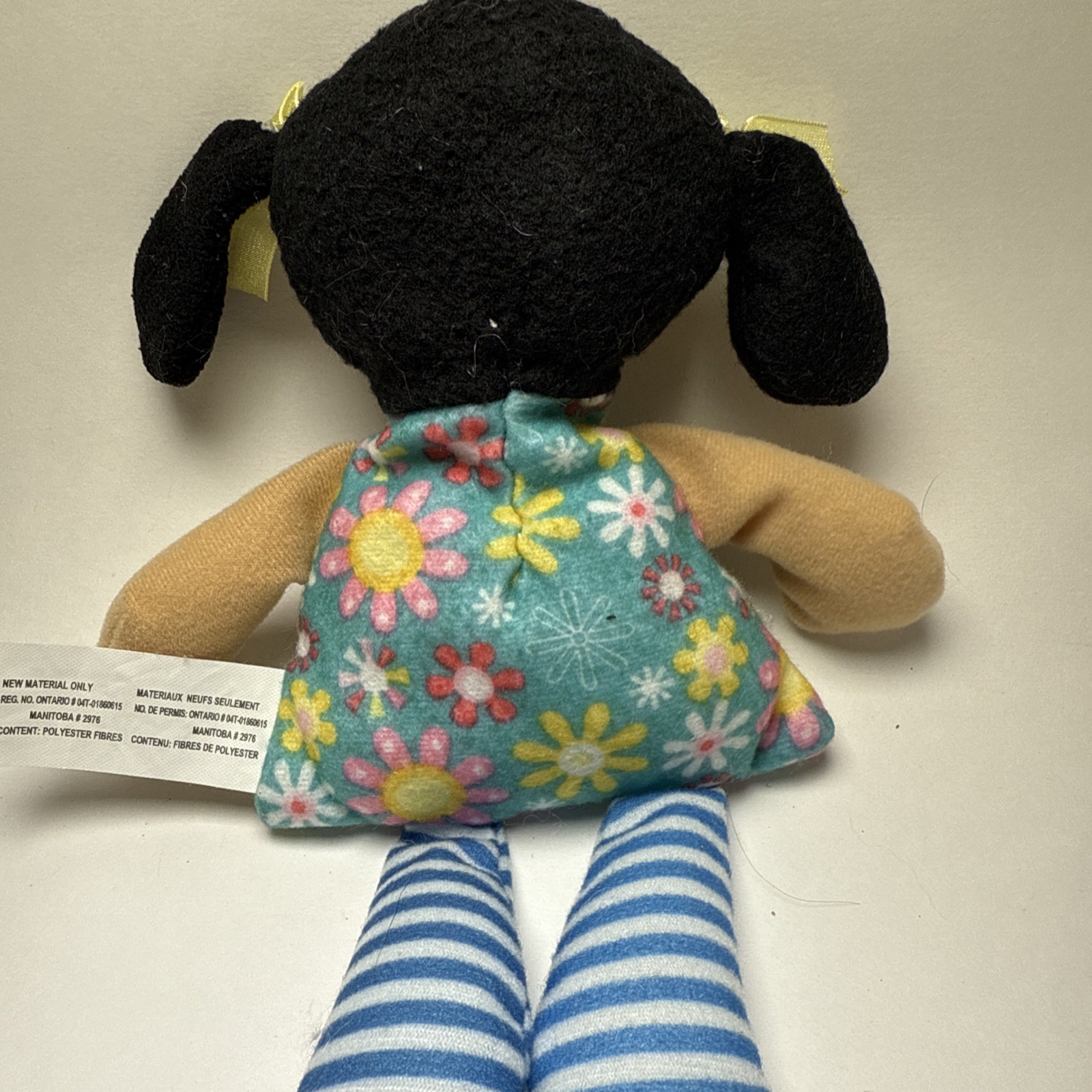 Greenbrier Rag Doll Poupee De Chiffon flower Dress Striped Legs yellow bows