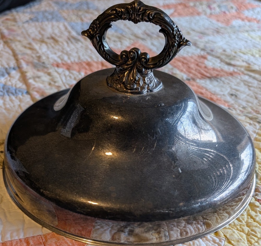 Antique, Silver Plated, Unmarked Lid (Lid Only) With Decorative Handle.