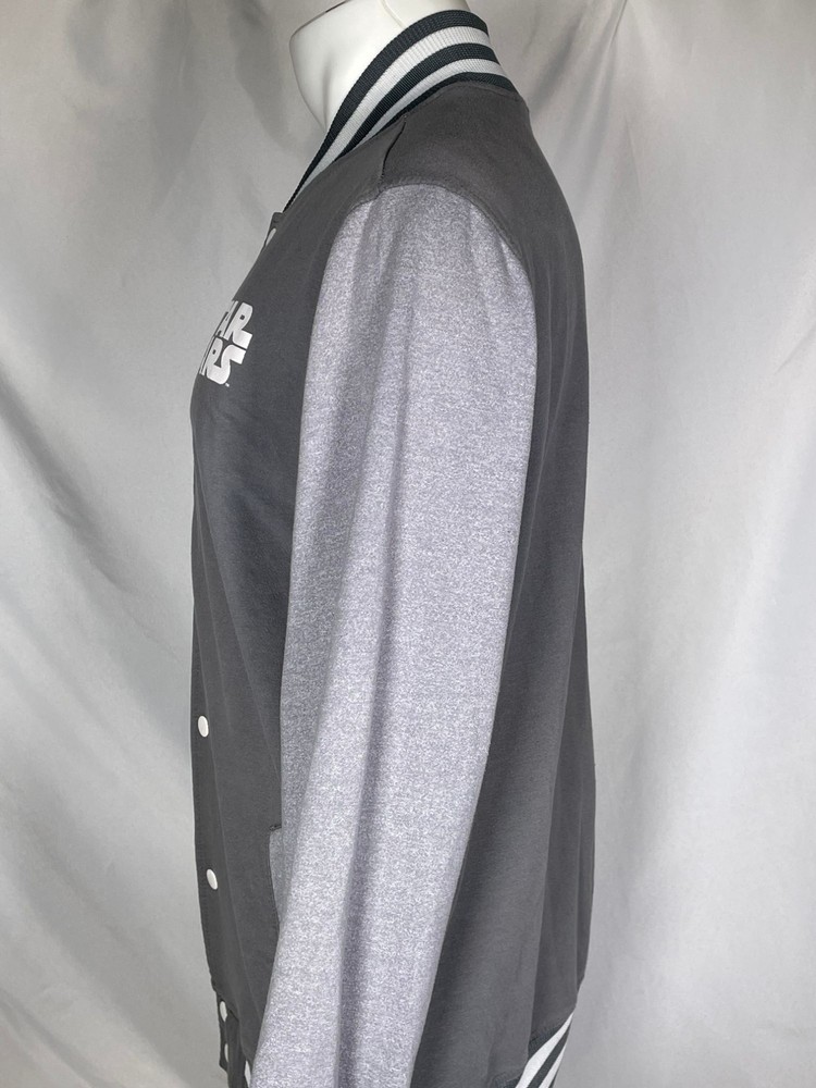 Star Wars Grey Snap Button Up Varsity Track Jacket Men's LARGE