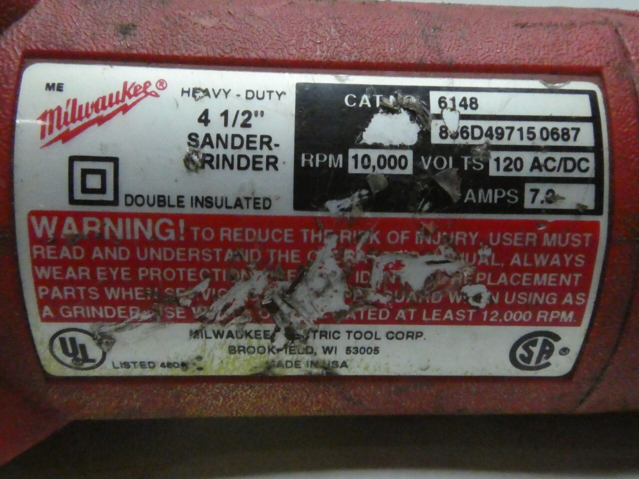 Milwaukee 6148 Sander-grinder 10,000rpm 4-1/2in 120v-ac 120v-dc