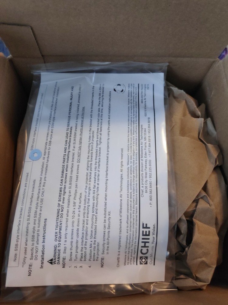 Chief Interface Bracket SSM339 For RSM Mini Elite Projector Mount