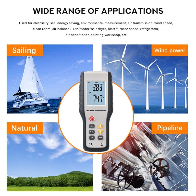 HT-9829 Ultrasonic Anemometer Digital Anemometer Wind Speed Sensor Measuring Kit
