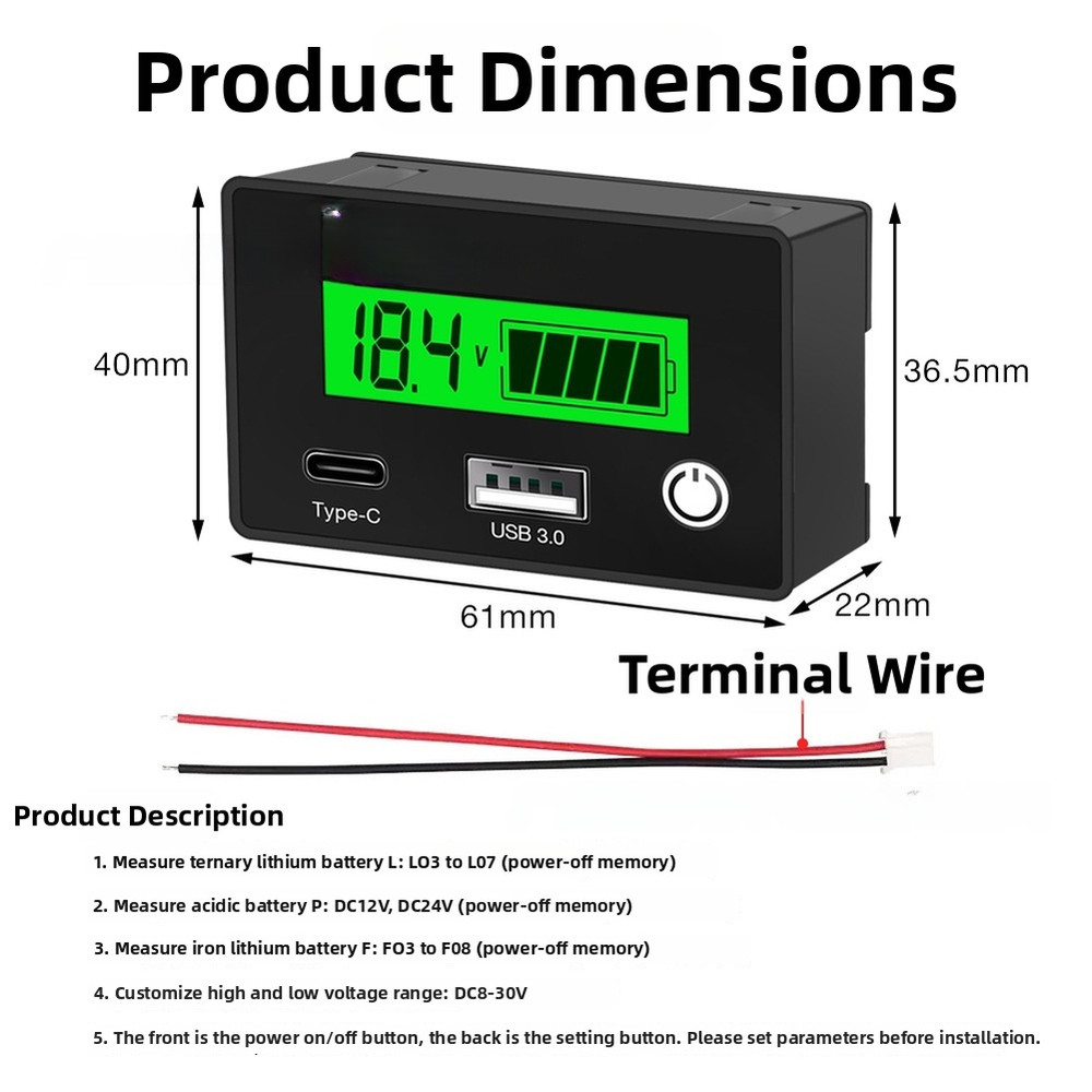 Battery Tester Battery Capacity Battery Capacity Reading ABS Material LCD Screen