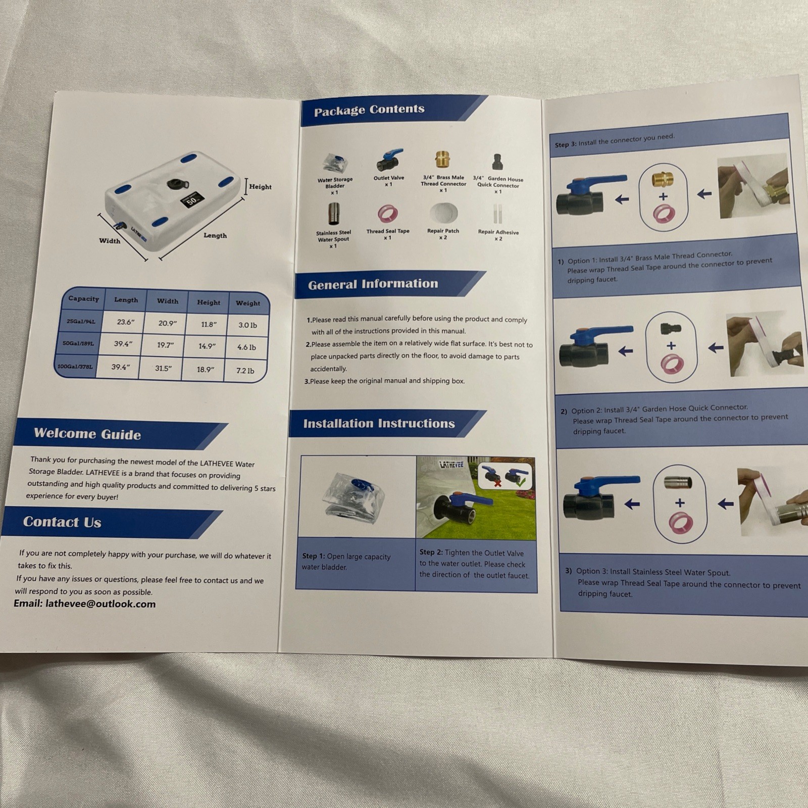 50 Gallon Emergency Water Storage Bladder Bathtub Portable Tank Open Box