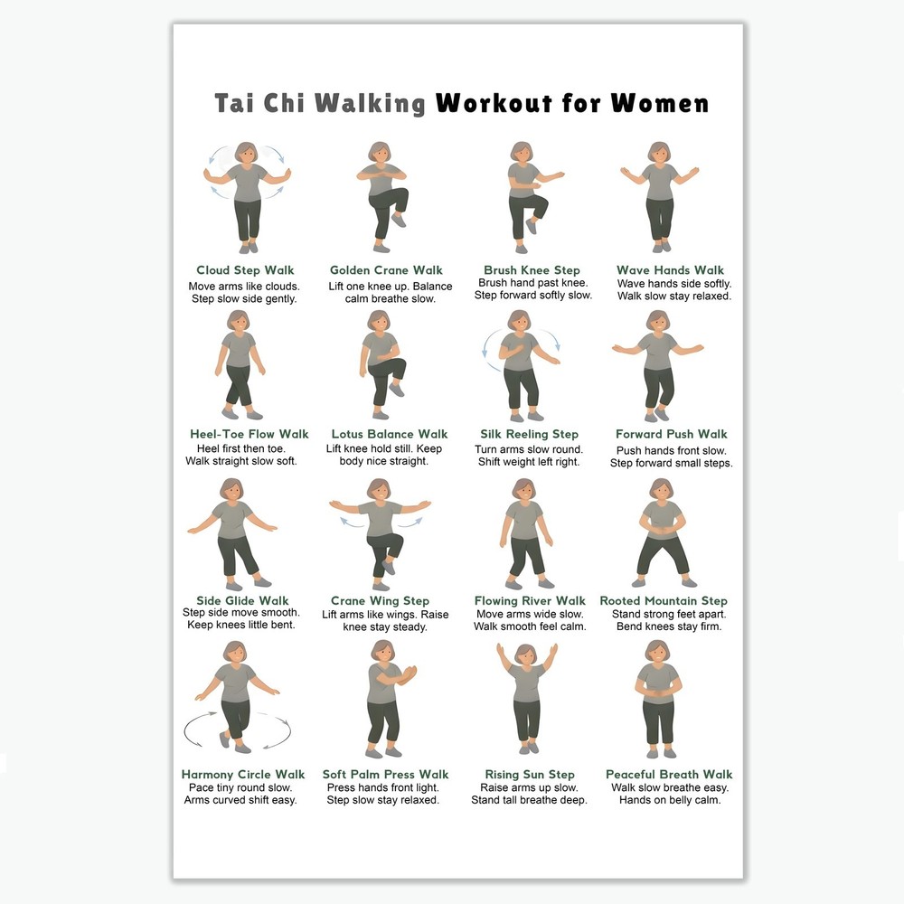 Tai Chi Walking Poster, Senior Balance Exercise Chart Guide