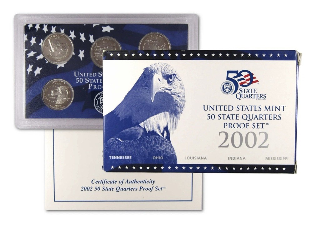 2002 State Quarter Clad Proof Set U.S. Mint Packaging OGP COA