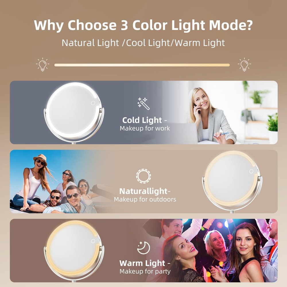 Makeup Mirror with Magnification (1X/10X), 8" Round Magnifying Vanity Mirror ...