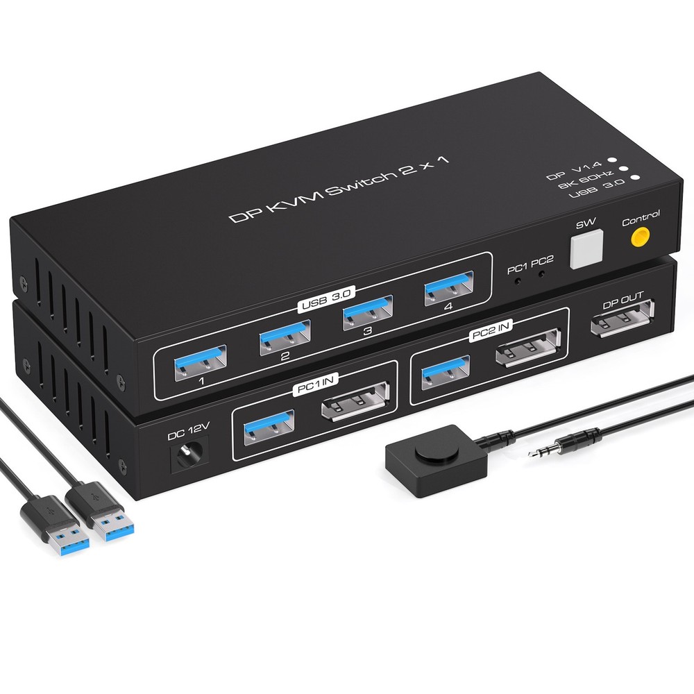 New DP KVM USB Switch 2x1 Durable Replacement Parts For 2 Computers 1 Monitors