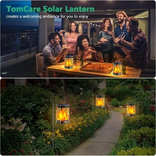 Solar Lanterns Outdoor Upgraded Flickering Flame 2 Pack Black Circle Pattern