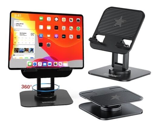 Tablet Stand, Cell Phone Stand for Desk, 360° Rotatable Foldable Adjustable