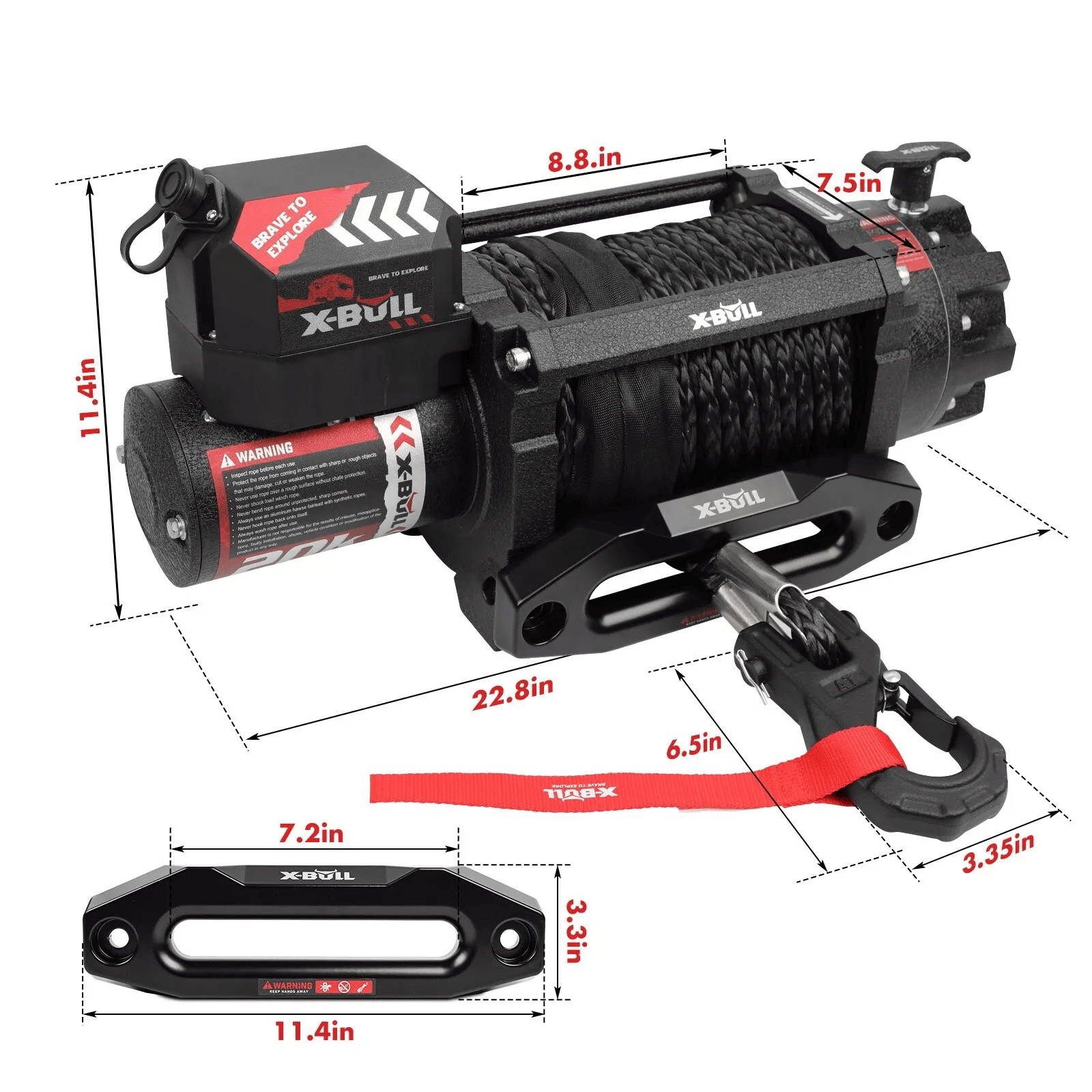 X-BULL 20000LBS Winch 20K Winch Synthetic Rope Truck Trailer Winch 12V 4WD Car