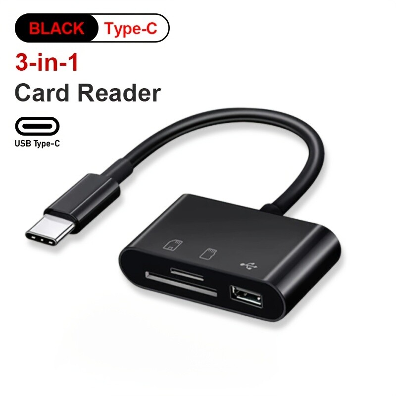 3-Port Usb-C/Micro USB Card Reader, Data Transfer Reader, Storage Card Reader wi