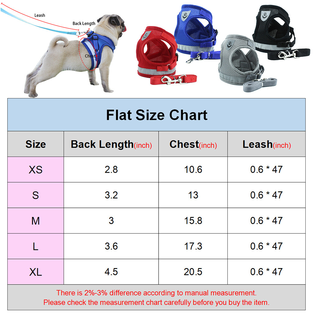 Small Dog Puppy Pet Harness Breathable Mesh And Leash Set Vest Chest Strap XS-XL
