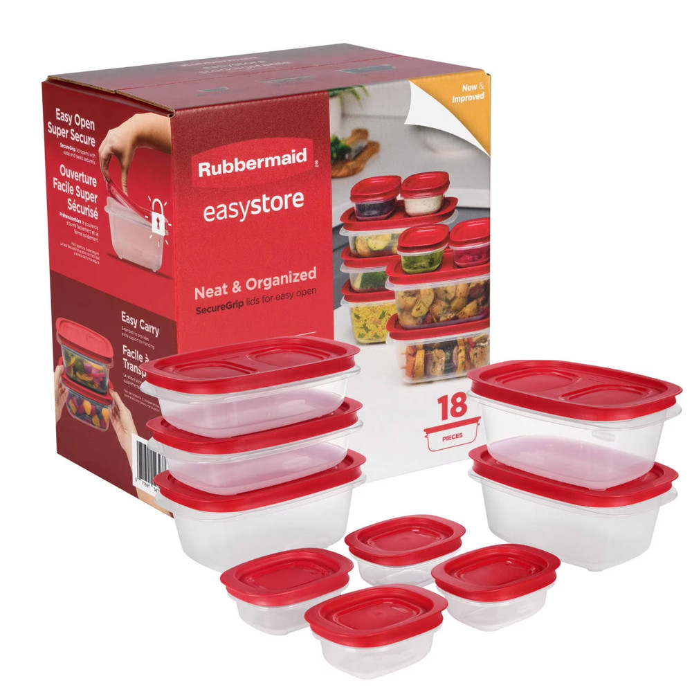 Rubbermaid EasyStore Medium Rectangle Containers, 18-Piece Set, Food Storage Con