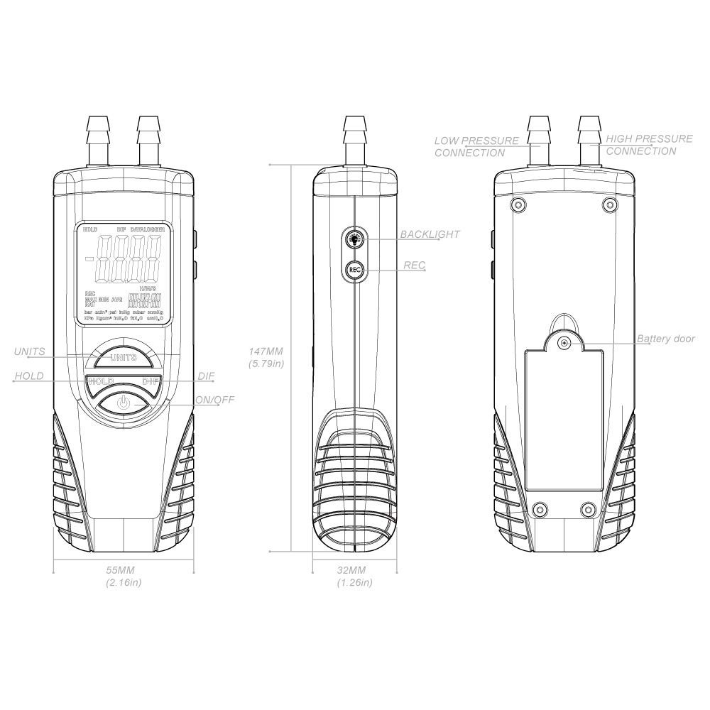 Portable Digital Manometer with Max/Min/Avg Recording for Efficient Gas Testing