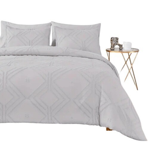 Shatex Queen Comforter Rhombus Set 7pc Bedspread Soft Microfiber Grey NWT
