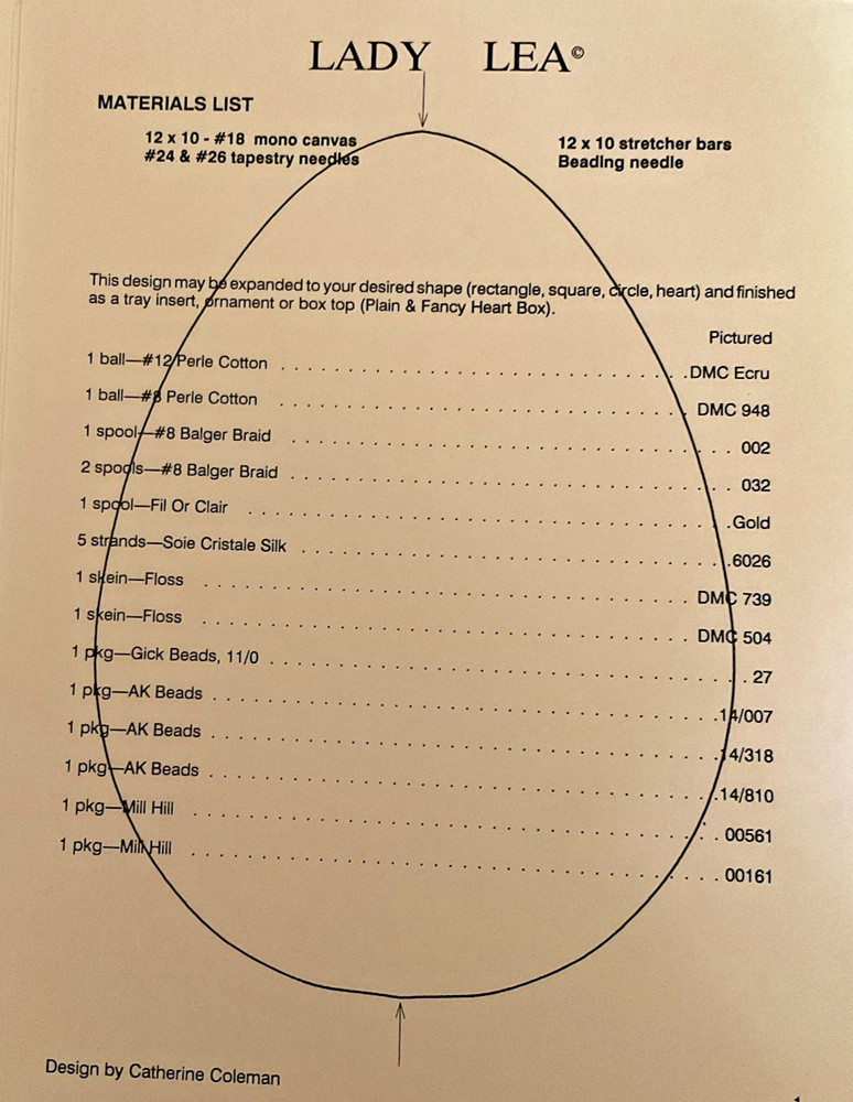 Catherine Coleman Needlepoint Chart Lady Lea Easter Egg Designed for 18 Count