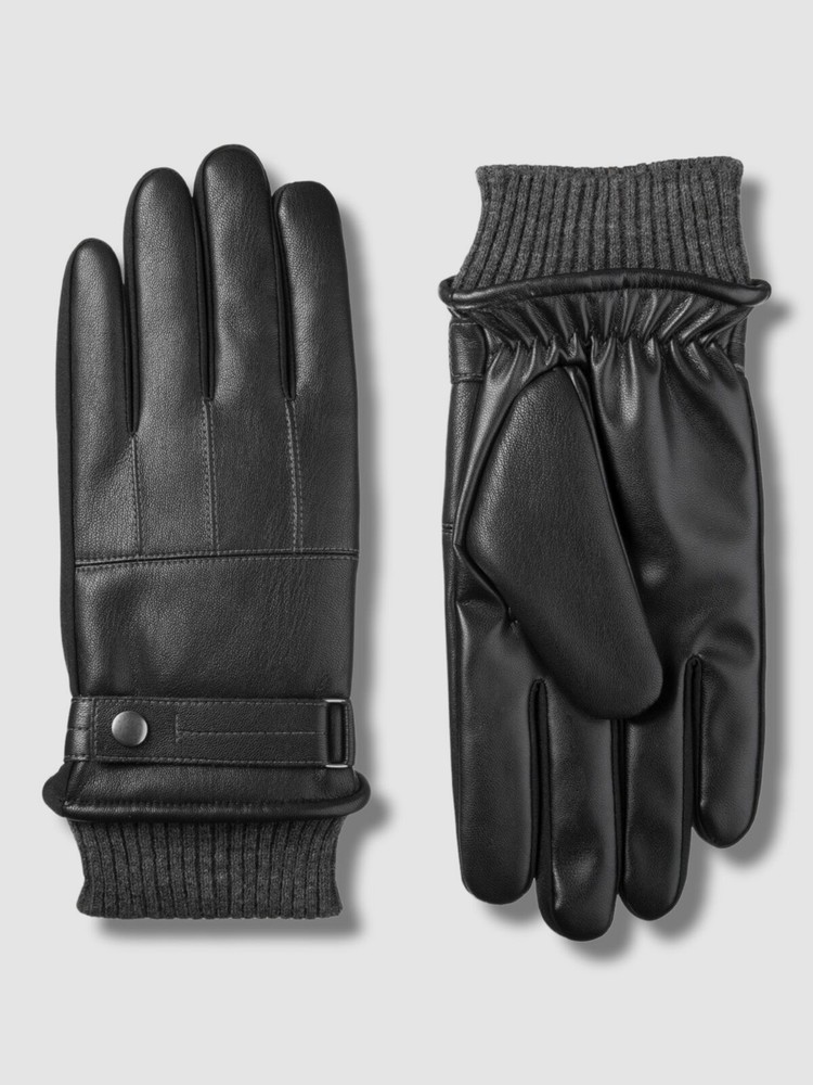 $66 Isotoner Mens Black Solid SleekHeat Belted Touchscreen Gloves Size Medium