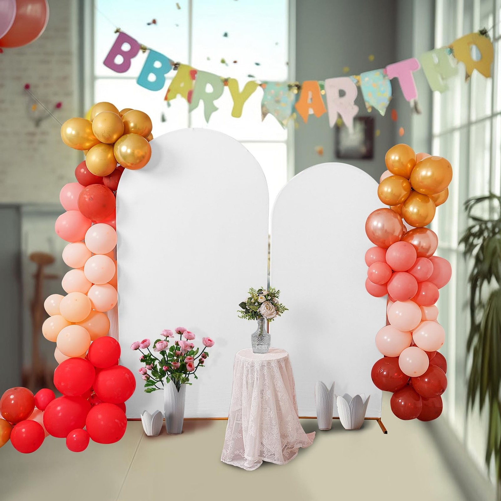 Peomeise 6.6FT Wedding Arch Cover，White Arch Backdrop Cover Stretchy Span