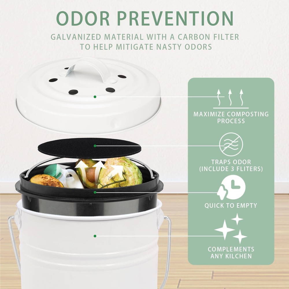 Compost Bin Kitchen Countertop Compost Bin with lid – Small Compost Bin Includes