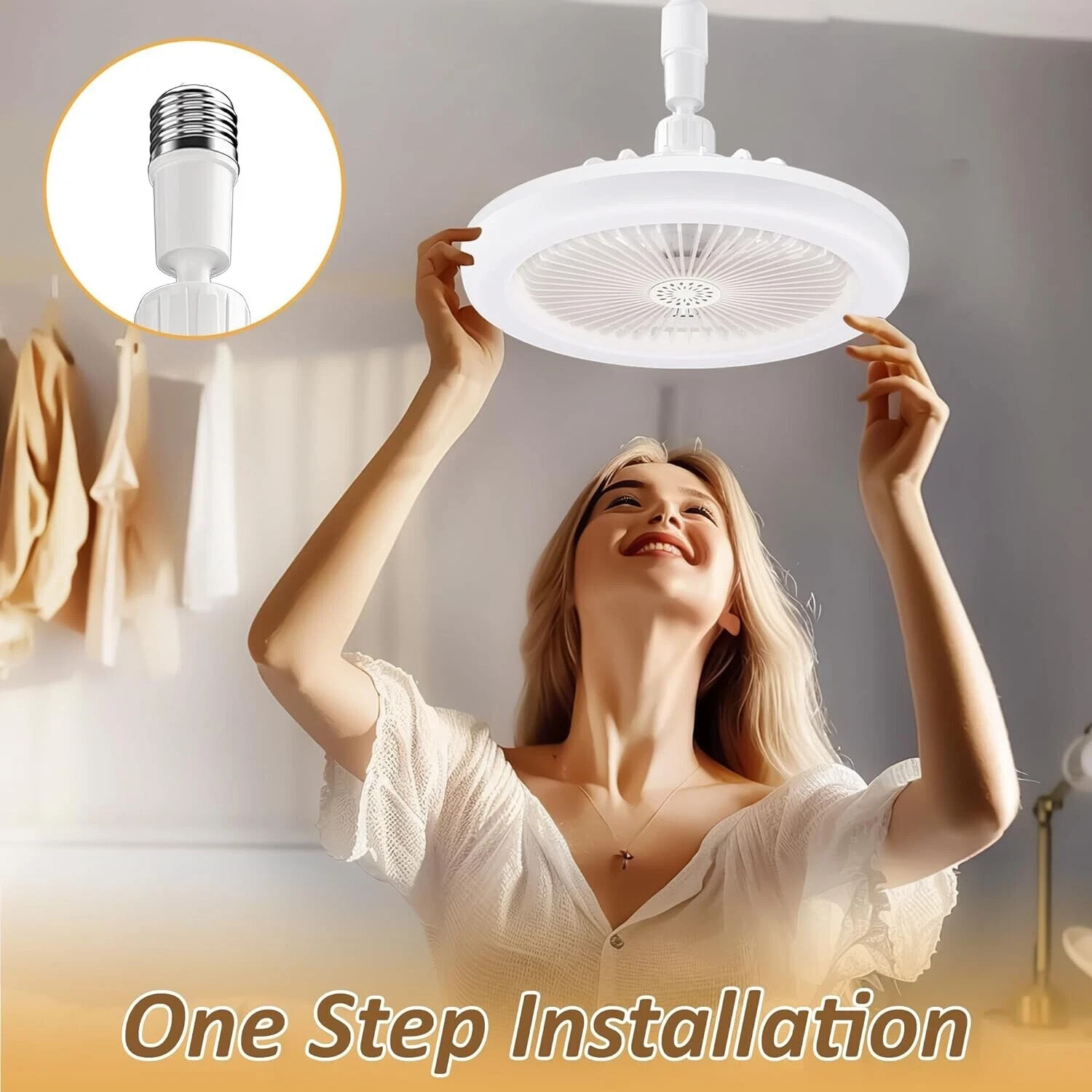 10" Adjustable E27 Socket Ceiling Fan Dimmable LED Light Remote Cooling Fan Lamp