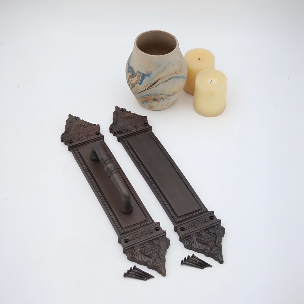 Solid Brass Push and Pull Door Handle Set - The Fan - Oil Rubbed Bronze