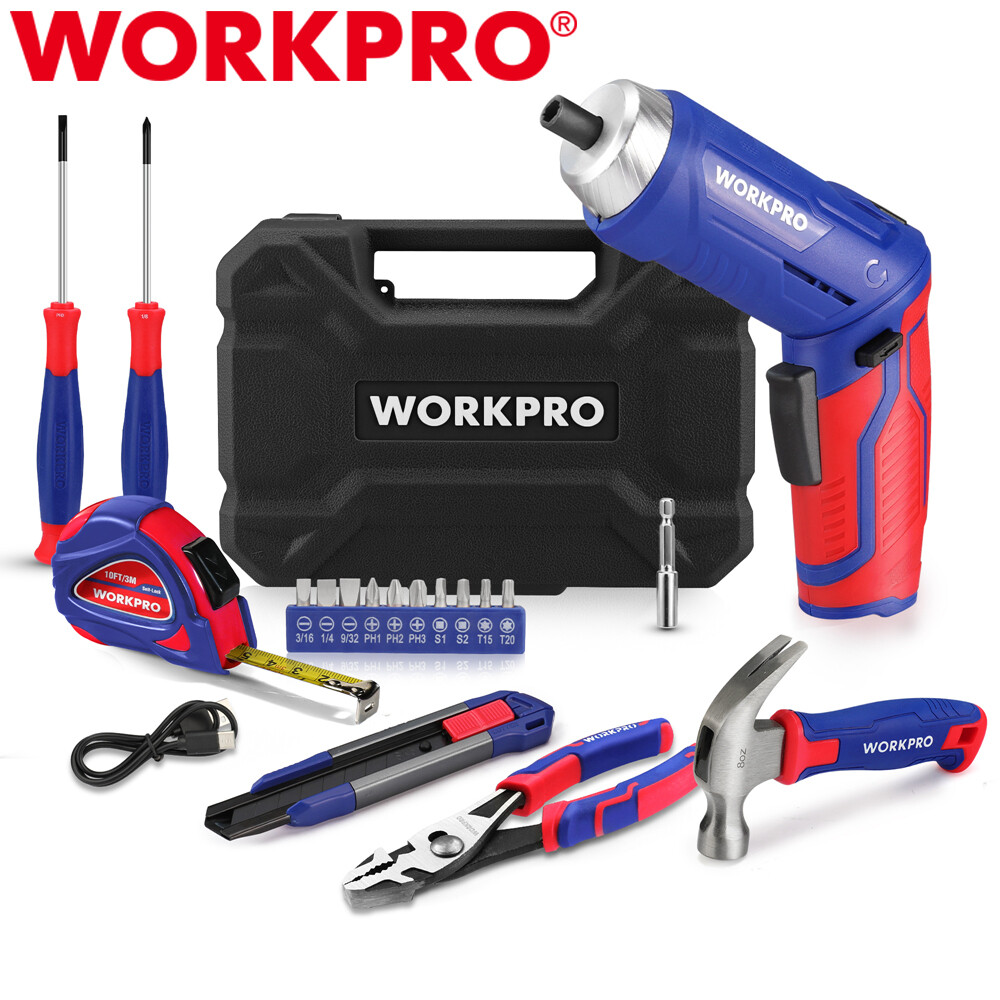 WORKPRO Home Tool Set 3.7V Rotatable Electric Screwdriver 18PC Portable Tool Kit