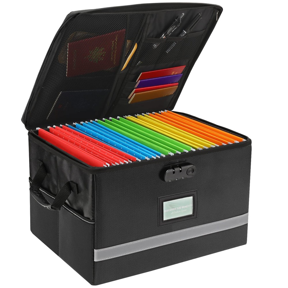 EXLIFBAG File Organizer, Fireproof File Box with Lids, Important Document Org...