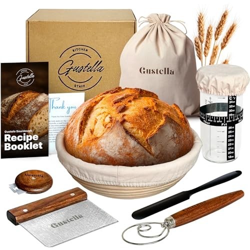 Sourdough Starter Kit for Beginners - Complete Bread Baking Set with Basket, Jar