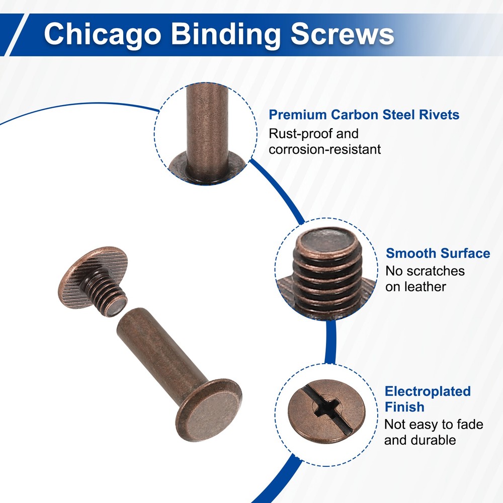 25set Phillips Chicago Screw M5x18mm Binding Post Screw, Red Copper