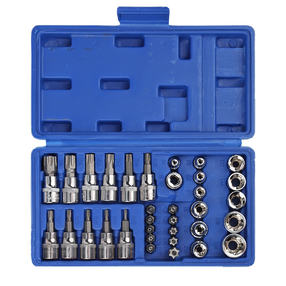 34Pcs Drive Male Female Torx Star Bit Socket E-Socket Set Handheld Tool For Car