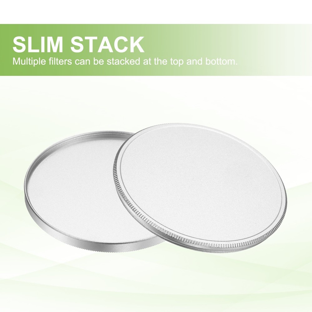 2Pcs 62mm Metal Lens Cap Universal Lens Filter Stack Cap Slim Stack Silver
