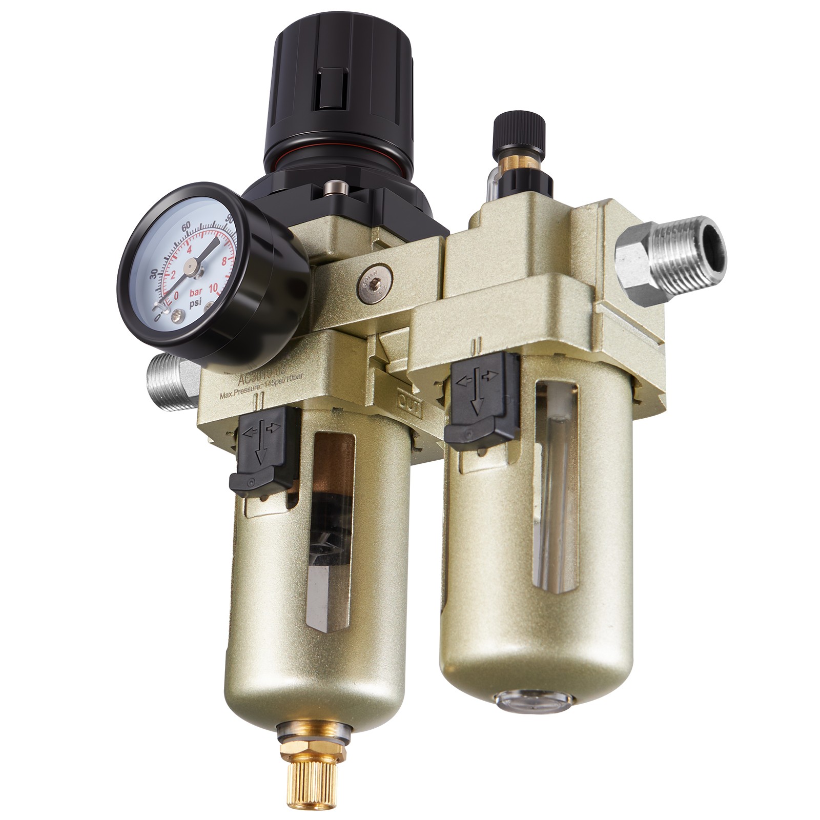 VEVOR Air Compressor Filter Regulator Lubricator 3/8" NPT Semi-Auto 145PSI Max