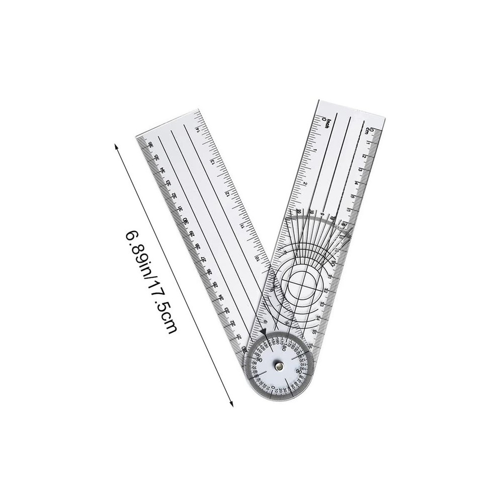Clear Plastic Goniometer 360 Degree Angle Finder 7" Folding Ruler